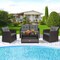 Costway 4 PCS Patio Rattan Furniture Set Glass Table Shelf Sofa Cushion Gray